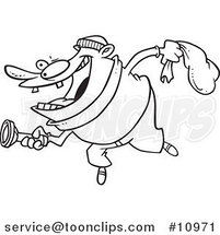 Cartoon Black and White Line Drawing of a Robber Using a Flashlight by Toonaday