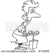 Cartoon Black and White Line Drawing of a Stressed Lady Using a Detonator by Toonaday