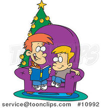 Cartoon Boy Reading a Christmas Story to His Little Brother by Toonaday