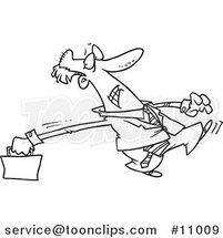 Cartoon Black and White Line Drawing of a Stretching Business Man by Toonaday