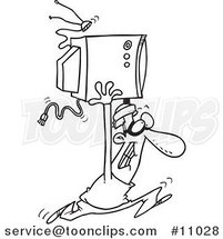 Cartoon Black and White Line Drawing of a Robber Stealing a TV by Toonaday