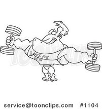 Cartoon Black and White Outline Design of a Bodybuilder Wearing a Look at Me Shirt and Lifting Weights by Toonaday
