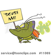 Cartoon Stink Bug Carrying a Scuse Me Sign by Toonaday