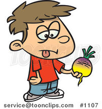 Cartoon Disgusted Boy Holding a Turnip by Toonaday