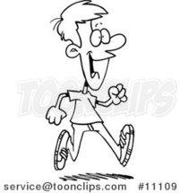 Cartoon Black and White Outline Design of a Happy Young Guy Taking a Stroll by Toonaday