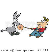 Cartoon Farmer Pulling a Stubborn Mule by Toonaday