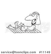 Cartoon Black and White Outline Design of an Arabian Guy Sun Bathing by Toonaday