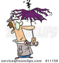 Cartoon Guy Under a Struck Umbrella by Toonaday