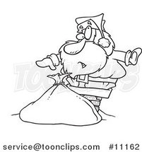 Cartoon Black and White Line Drawing of Santa Stuck in a Chimney by Toonaday