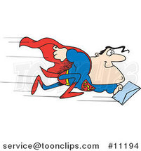 Cartoon Super Guy Rushing a Letter by Toonaday