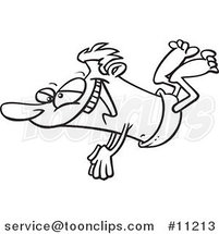 Cartoon Black and White Line Drawing of a Guy Swan Diving by Toonaday