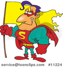 Cartoon Super Guy Holding a Flag by Toonaday