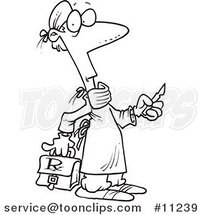 Cartoon Black and White Line Drawing of a Surgeon Holding a Scalpel by Toonaday