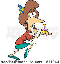 Cartoon Secretive Lady Holding a Birthday Cupcake by Toonaday