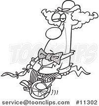 Cartoon Line Art Design of a Bored Clown on a Unicycle by Toonaday