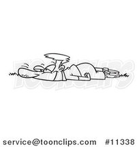 Cartoon Black and White Outline Design of a Guy Laying in Fresh Grass by Toonaday