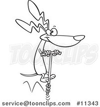 Cartoon Black and White Outline Design of a Wiener Dog Using a Pogo Stick by Toonaday