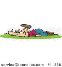 Cartoon Guy Laying in Fresh Grass by Toonaday