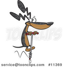 Cartoon Dappled Wiener Dog Using a Pogo Stick by Toonaday