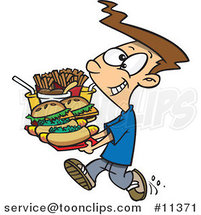 Cartoon Boy Carrying a Heavy Fast Food Tray by Toonaday
