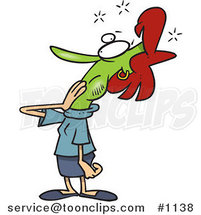 Cartoon Sick Green Lady Covering Her Mouth by Toonaday