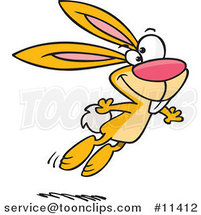 Cartoon Black and White Outline Design of a Jumping Yellow Easter Bunny by Toonaday