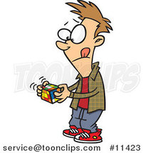 Cartoon Boy Working on a Rubiks Cube by Toonaday