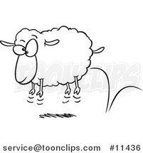 Cartoon Black and White Outline Design of a Bouncing Sheep by Toonaday