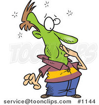 Cartoon Sick Green Guy Covering His Mouth by Toonaday
