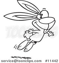 Cartoon Black and White Outline Design of a Jumping Easter Bunny - 2 by Toonaday