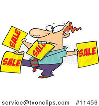 Cartoon Salesman Holding up Many Signs by Toonaday
