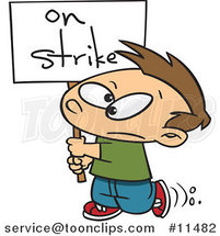 Cartoon Boy Carrying an on Strike Sign by Toonaday