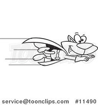 Cartoon Line Drawing of a Super Cat Flying by Toonaday