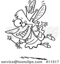 Cartoon Happy Tooth Fairy Black and White Outline by Toonaday