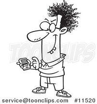 Cartoon Devious Nerd with a Gadget Black and White Outline 1 by Toonaday