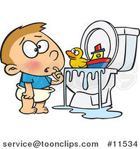 Cartoon Boy with Toys in the Toilet by Toonaday