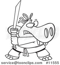 Cartoon Hippo Ninja Black and White Outline by Toonaday