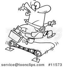 Cartoon Business Man Running on a Treadmill Black and White Outline by Toonaday