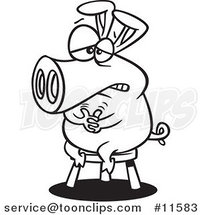 Cartoon Outlined Pig Sitting on a Stool by Toonaday