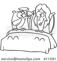 Cartoon Outlined Happy Couple in Bed by Toonaday