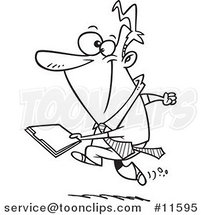 Cartoon Outlined Business Man Running with a File by Toonaday
