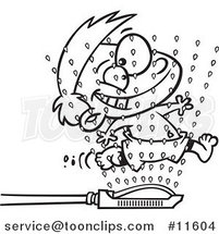Cartoon Outlined Boy Running Through Sprinklers by Toonaday