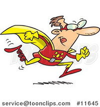 Cartoon Running Bionic Super Hero Guy with a Spring Leg by Toonaday