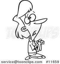 Cartoon Outlined Business Woman Pleading on Her Knees by Toonaday