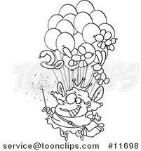 Cartoon Outlined Fairy Floating with Balloons by Toonaday