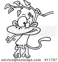 Cartoon Outlined Monkey Swinging from a Branch by Toonaday