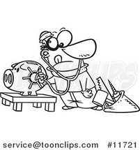 Cartoon Outlined Robber Unlocking a Piggy Bank Vault by Toonaday