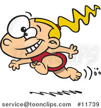 Cartoon Summer Girl Running in a Bathing Suit on the Beach by Toonaday