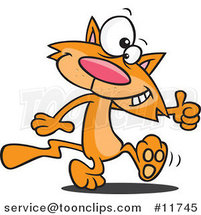 Cartoon Ginger Cat Walking Upright and Holding a Thumb up by Toonaday