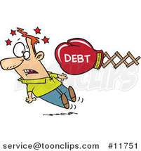 Cartoon Debt Boxing Glove Knocking out a Guy by Toonaday